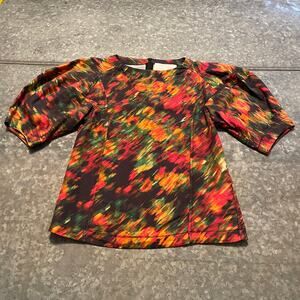3.1 Phillip Lim Abstract Printed Silk Satin Twill Blouse Top 00 Puffed Sleeves